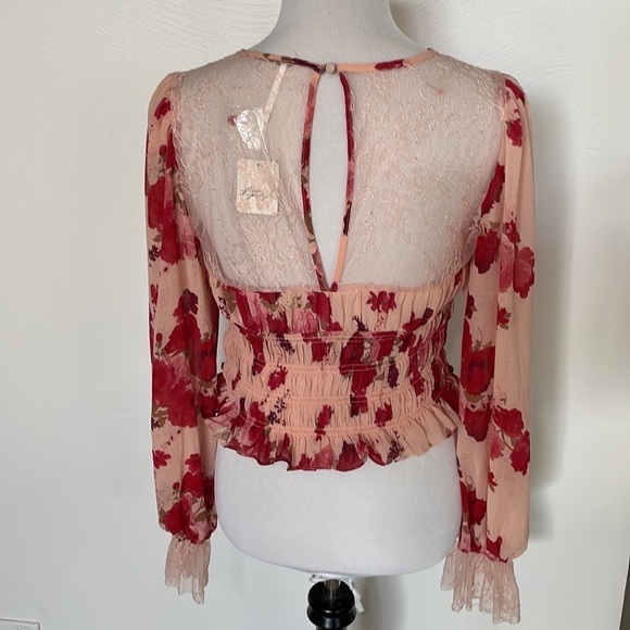 NWT Free People Daphne Floral lace long sleeve print blouse - Picture 9 of 11